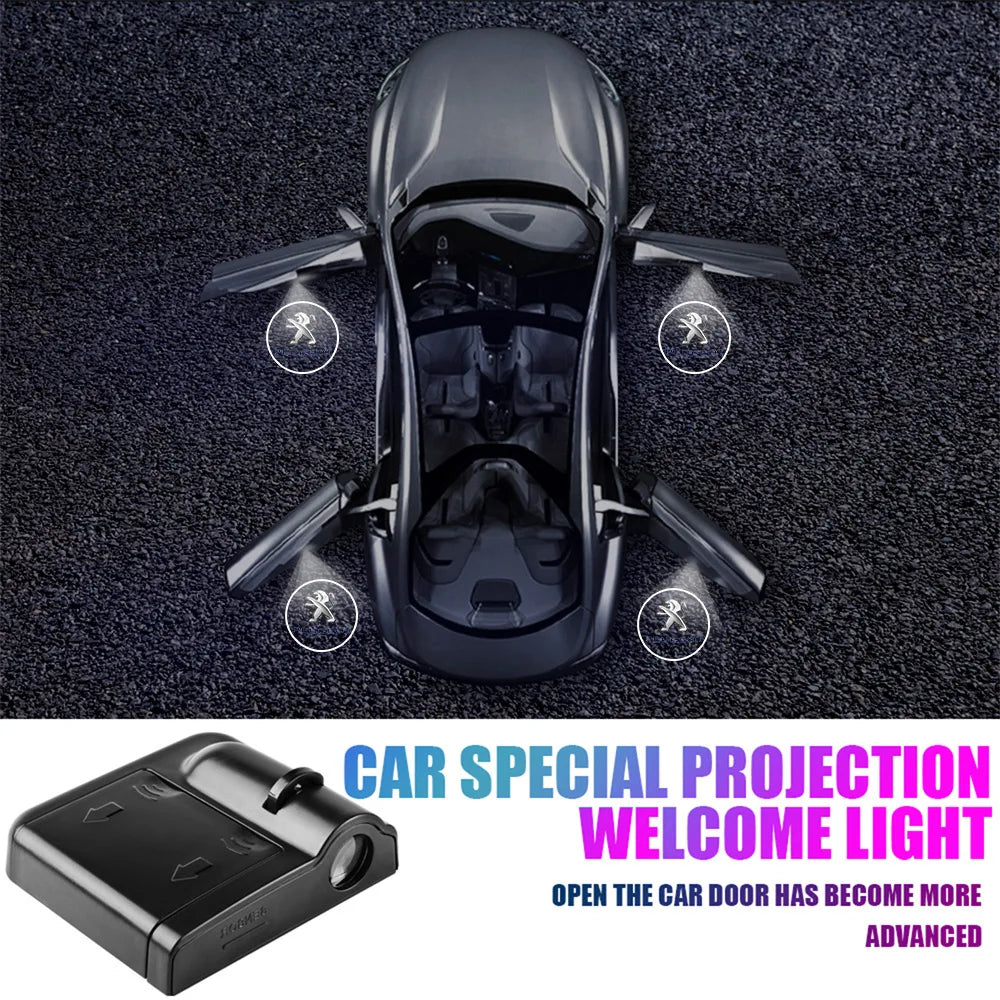 Projecteur LED sans fil pour logo de voiture, éclairage de bienvenue sur la portière, lampe de projection de badge pour Peugeot 206 207 208 307 308 107 2008 3008, accessoires