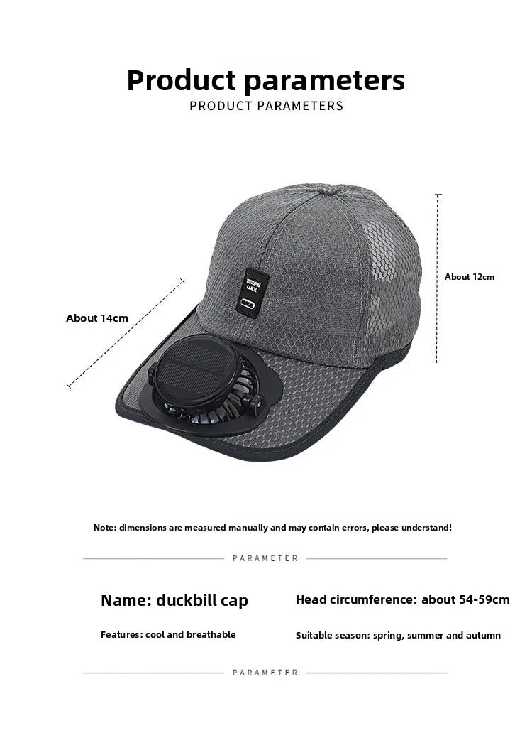 Casquette de baseball respirante avec ventilateur solaire rechargeable par USB, anti-UV, pour la randonnée, la pêche, les sports de plein air, cadeau pour la fête des pères