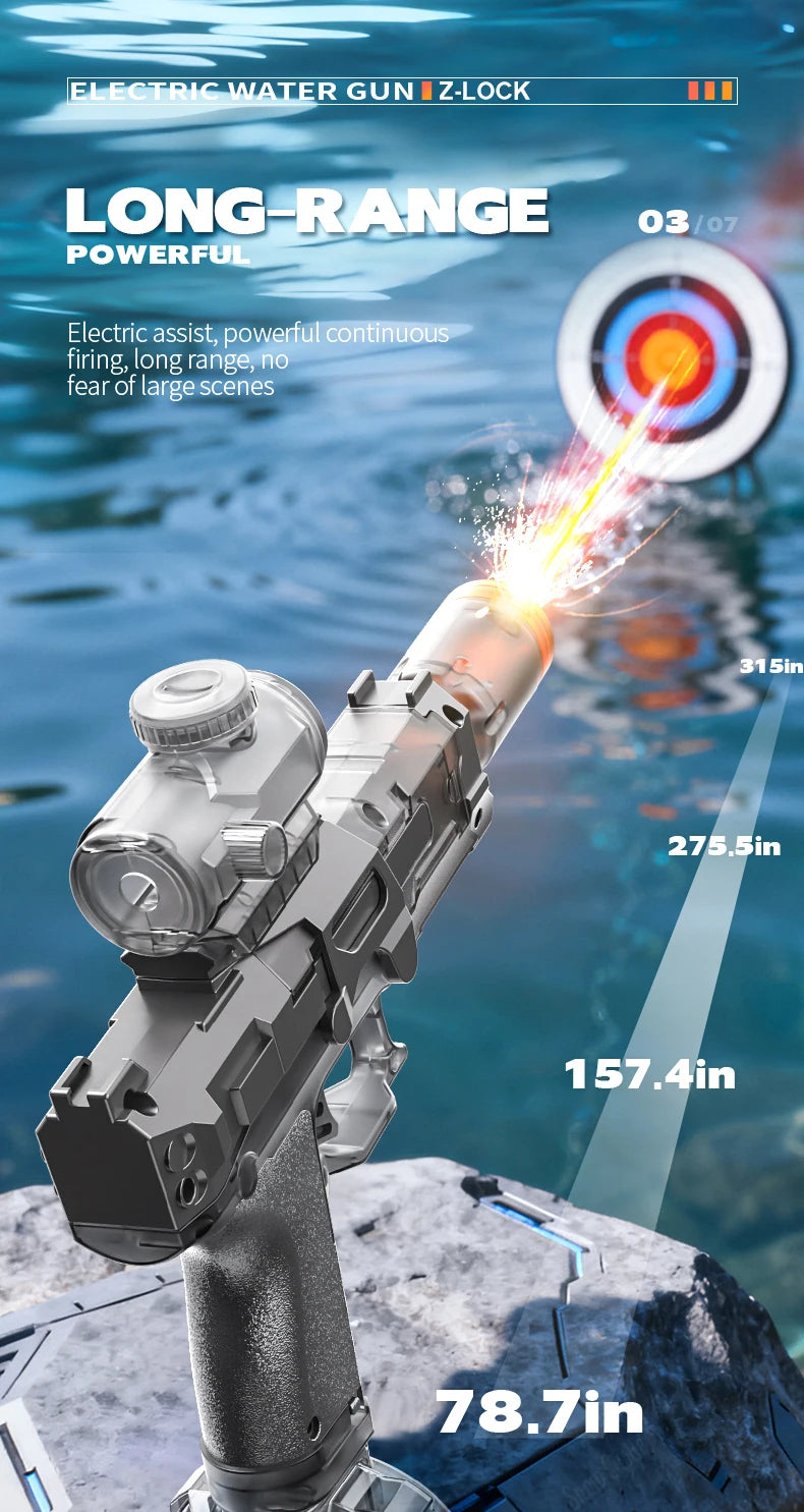 Pistolet à eau électrique avec simulation de tir et de recul, jouet pour enfants, pistolet à eau automatique avec capteur lumineux, jouet d'été pour la plage et les activités de plein air