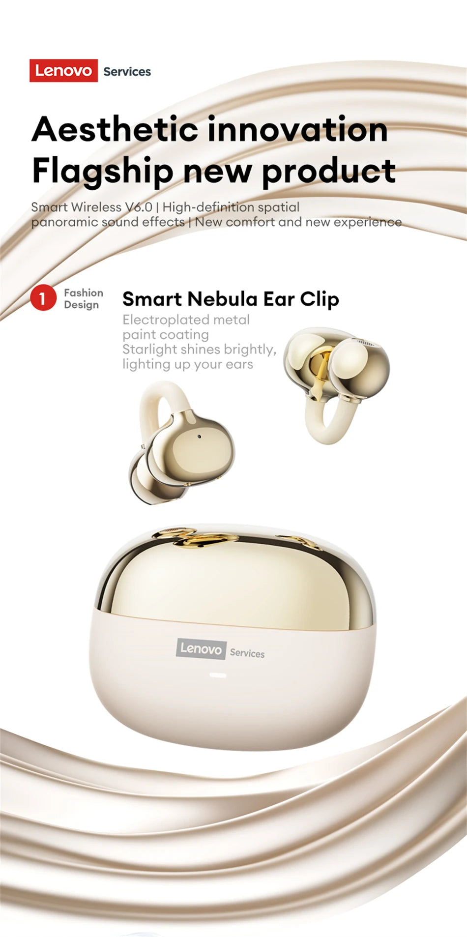 Casque sans fil Bluetooth 6.0 Lenovo LE302, longue durée de vie de la batterie, écouteurs sportifs à clip d'oreille, écouteurs stéréo HIFI à réduction de bruit