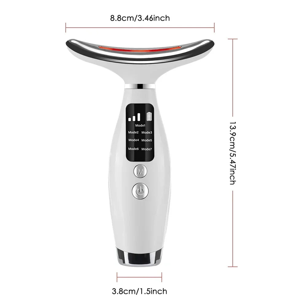 Masseur facial et du cou LED pour usage domestique, 7 couleurs de luminothérapie, 7 modes, 3 niveaux de vibration, lifting du visage, anti-rides, instrument de beauté