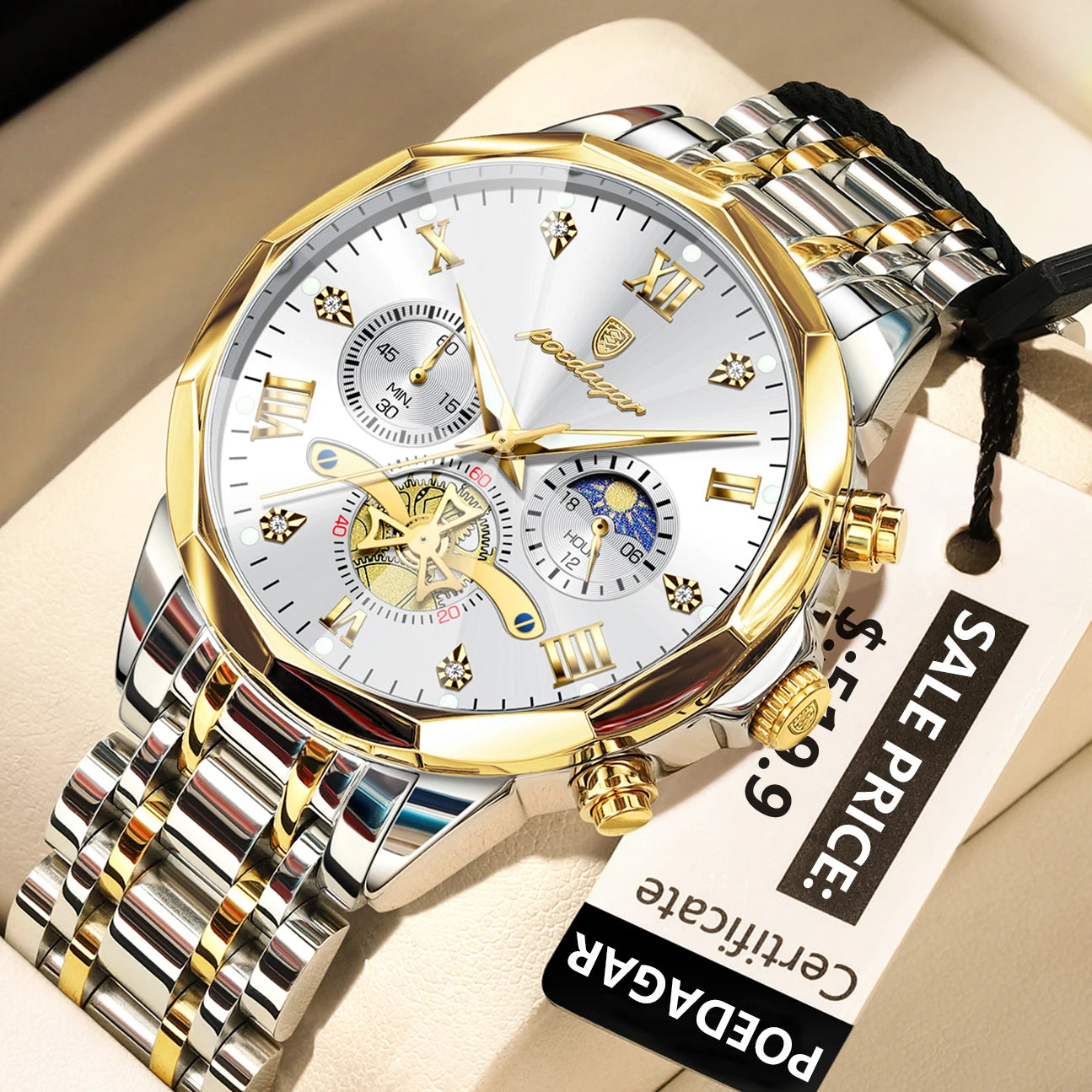 POEDAGAR luxe hommes montre haut Original étanche lumineux chronographe homme montre-bracelet en acier inoxydable Quartz hommes montres Reloj