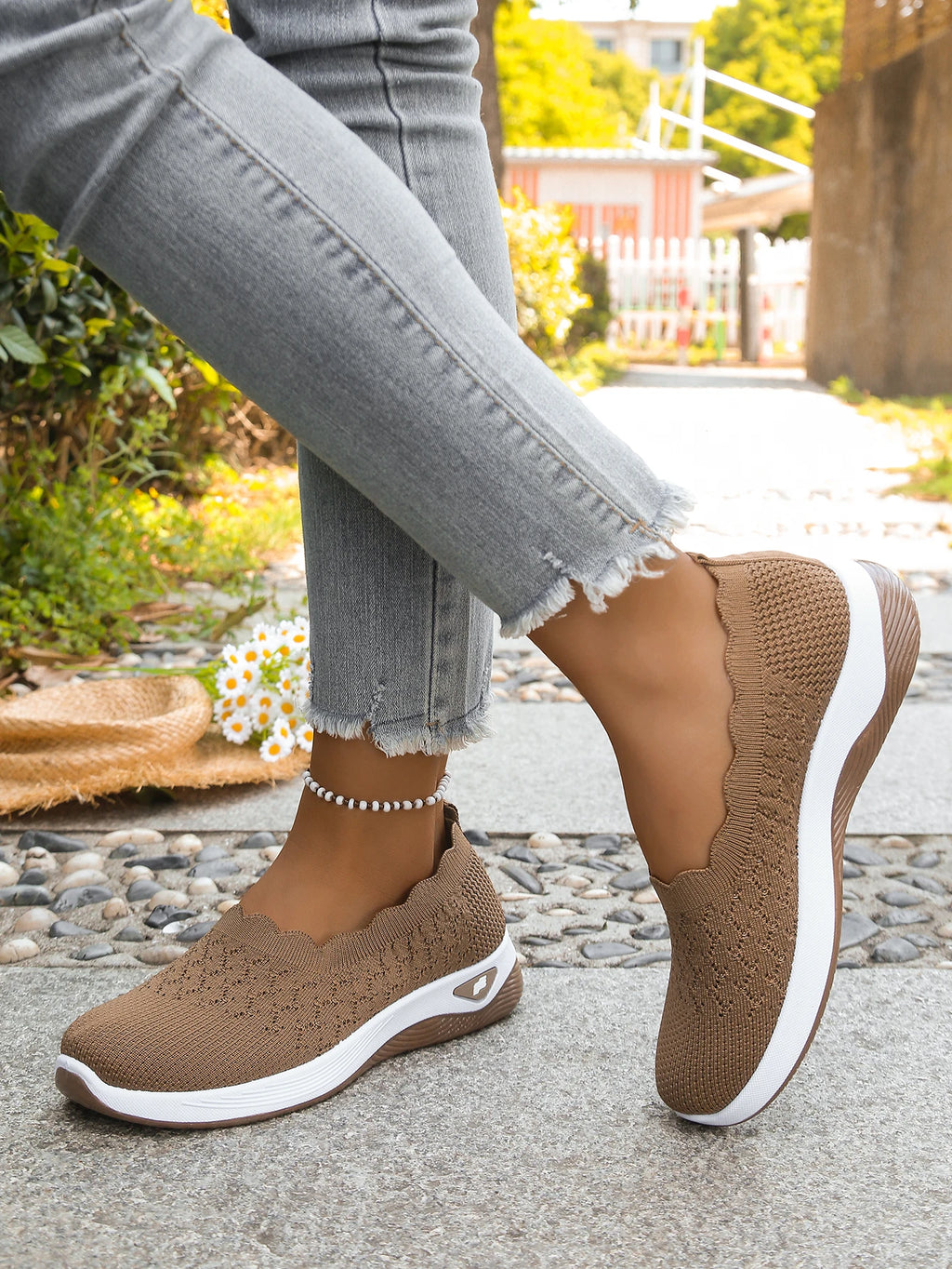 Chaussures orthopédiques pour femmes, chaussures de marche en tricot, respirantes, à enfiler, mocassins souples, baskets compensées antidérapantes, chaussures décontractées confortables