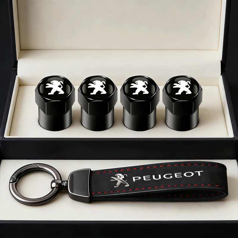 Cache-valve de pneu de voiture / Porte-clés de voiture avec badge pour Peugeot 2008 208 308 508 4008 408 3008 307 207 107 607 106 406 407
