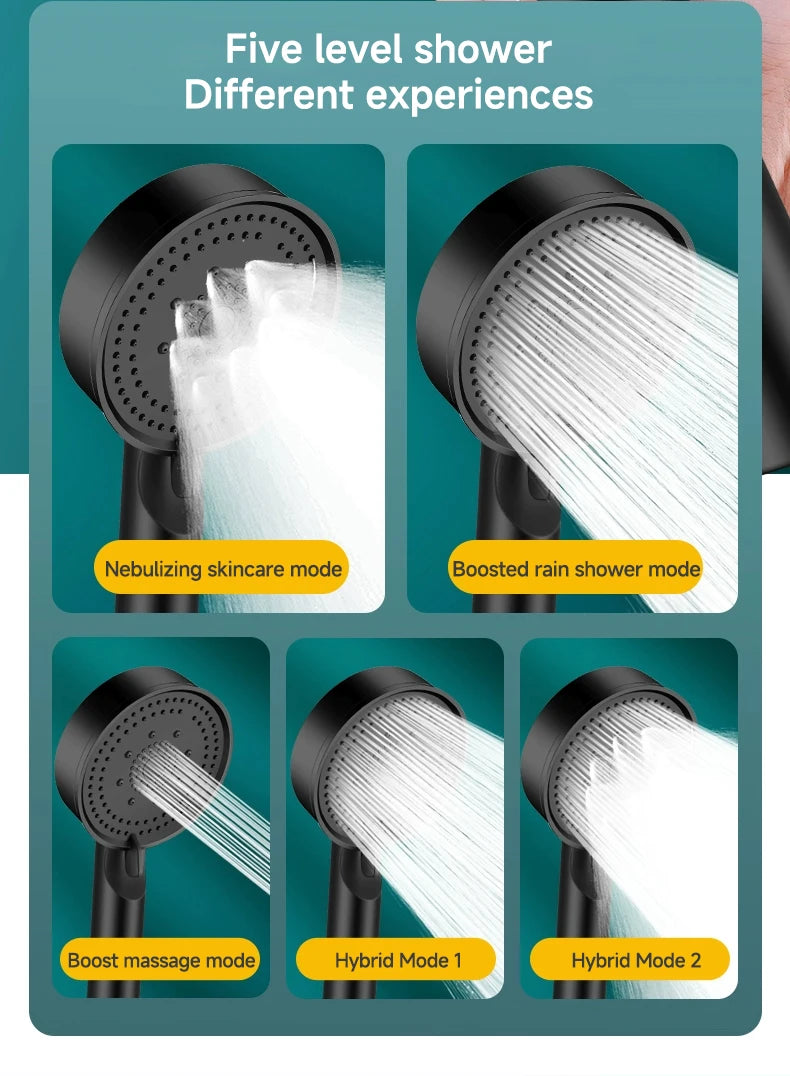6 Modes Pression Boost Tête De Douche Multifonction Réglable Grande Douche D'eau Buse Massage Salle De Bains Accessoire