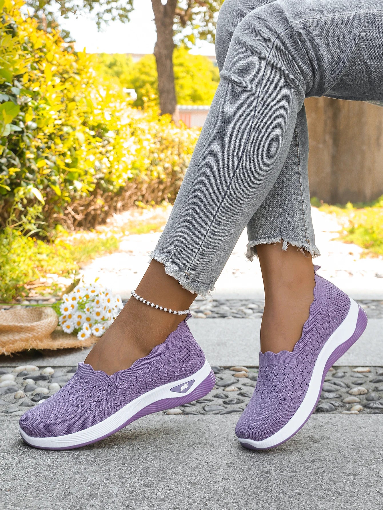 Chaussures orthopédiques pour femmes, chaussures de marche en tricot, respirantes, à enfiler, mocassins souples, baskets compensées antidérapantes, chaussures décontractées confortables