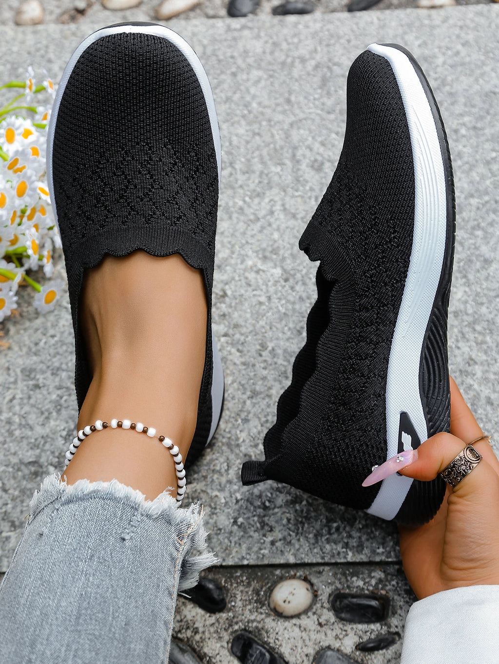 Chaussures orthopédiques pour femmes, chaussures de marche en tricot, respirantes, à enfiler, mocassins souples, baskets compensées antidérapantes, chaussures décontractées confortables