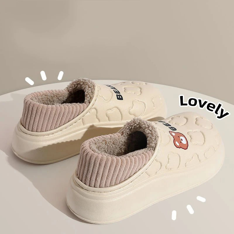 Pantoufles imperméables en coton pour femmes et hommes, chaussures d'hiver en peluche à semelle épaisse et chaude, antidérapantes, pour Couple