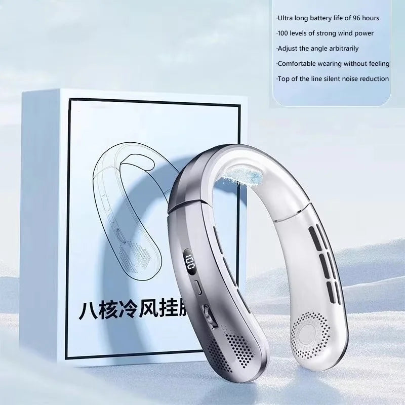 Ventilateur électrique suspendu au cou, 8000mAh, Portable, sans lame, Mini refroidisseur d'air rechargeable, silencieux, affichage numérique LED, pour l'extérieur