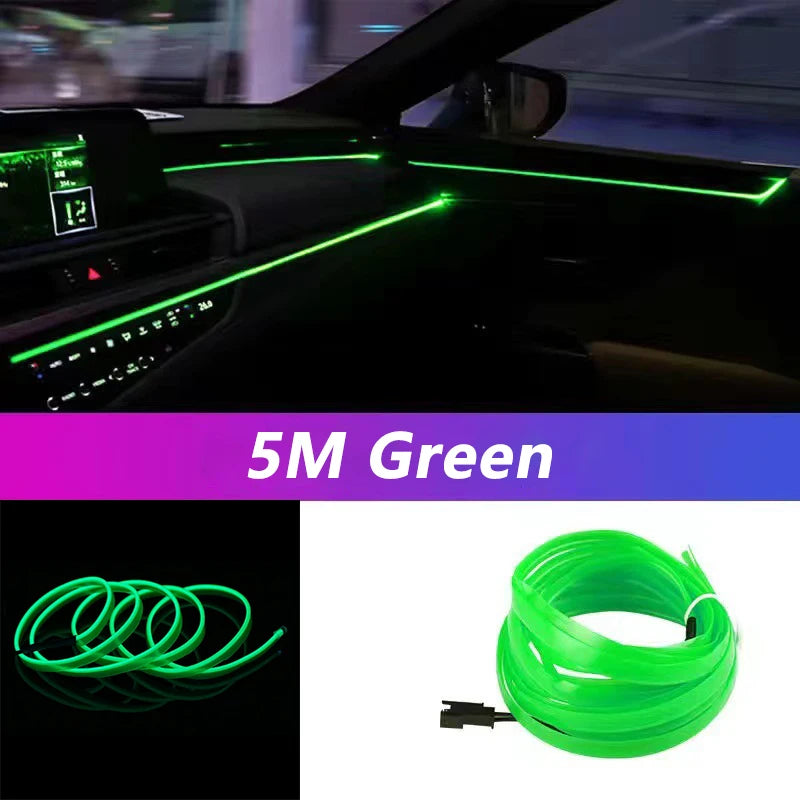 Bande lumineuse LED pour intérieur de voiture, néon, câblage EL, lampe décorative pour auto, bricolage, lumière ambiante flexible, USB, escales de fête, diode, 5m