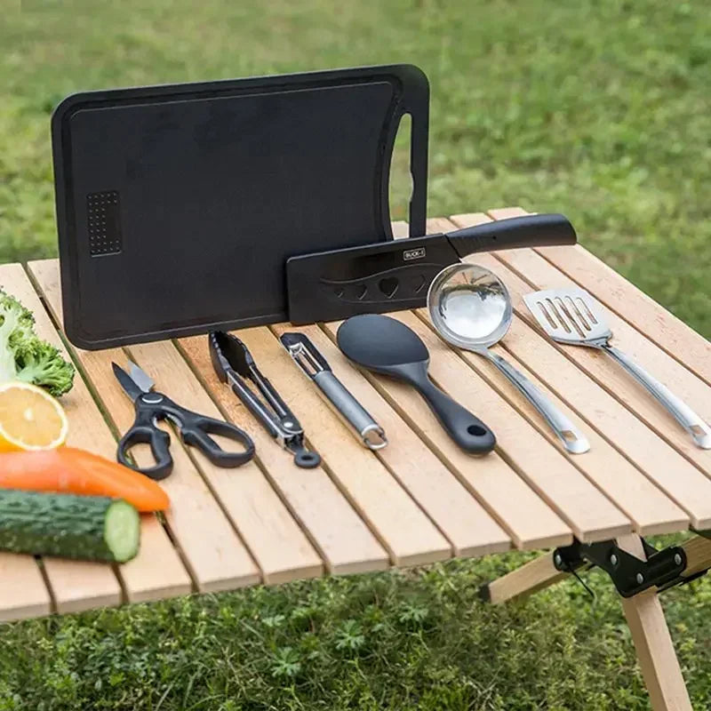 Ensemble d'ustensiles de voyage 8 pièces Livré avec un ensemble complet d'ustensiles de cuisine épais Kit de rangement Couverts Fournitures de camping portables Outils