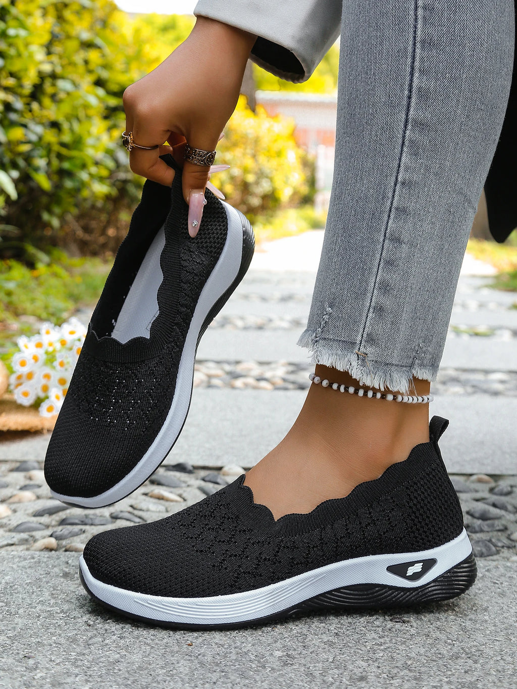 Chaussures orthopédiques pour femmes, chaussures de marche en tricot, respirantes, à enfiler, mocassins souples, baskets compensées antidérapantes, chaussures décontractées confortables