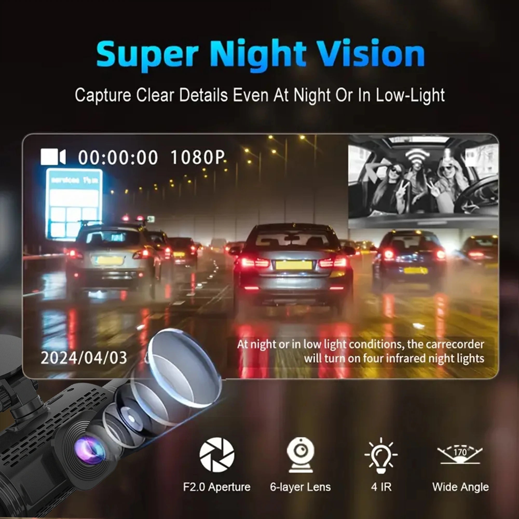 Caméra de tableau de bord de voiture 4 canaux boîte noire caméra de conduite FHD 1080P avant gauche droite arrière Vision nocturne enregistrement en boucle ajouter kit de fil dur