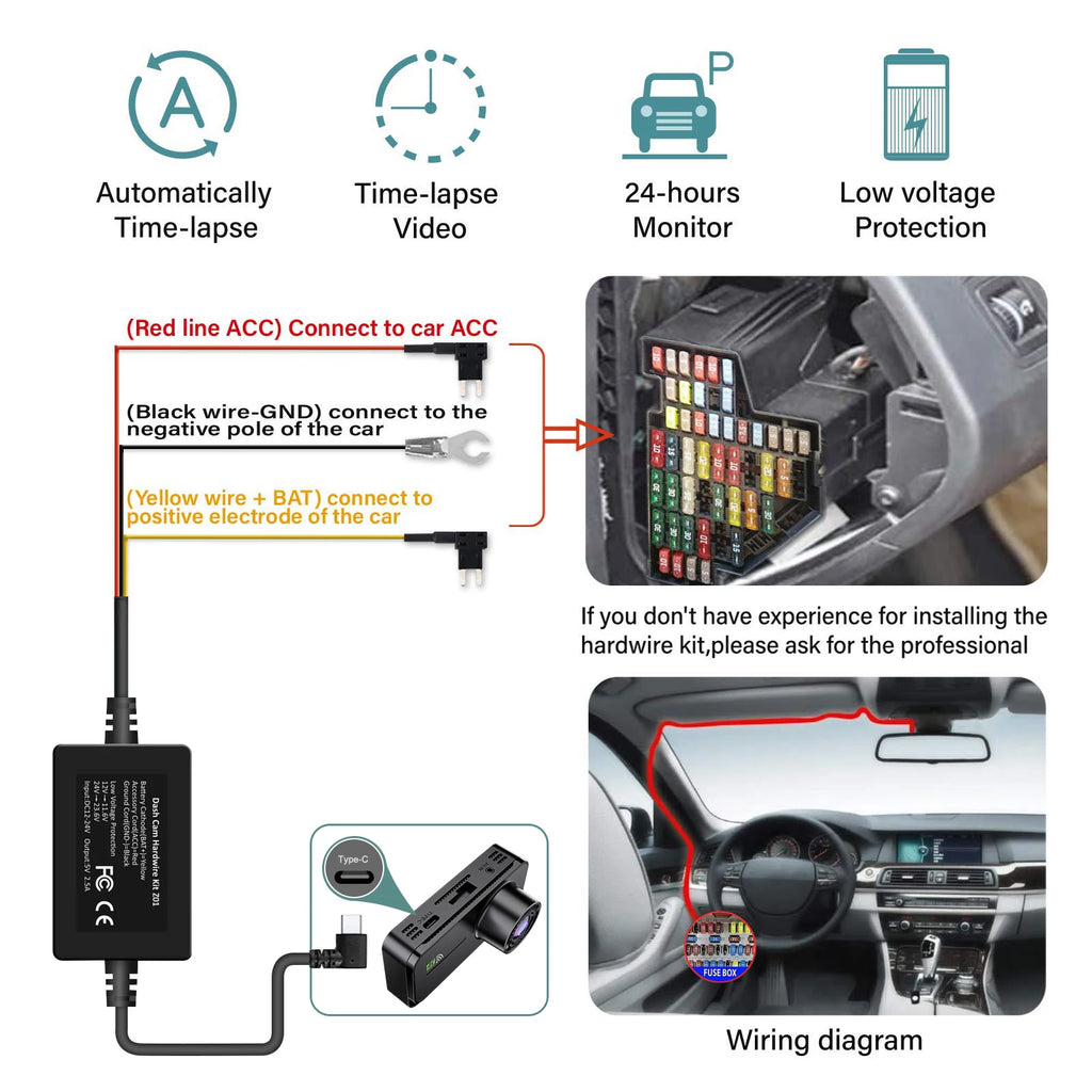 Caméra de tableau de bord de voiture 4 canaux boîte noire caméra de conduite FHD 1080P avant gauche droite arrière Vision nocturne enregistrement en boucle ajouter kit de fil dur