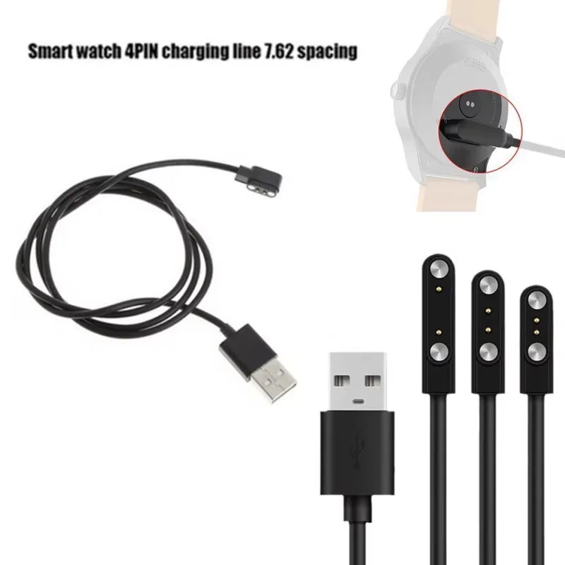 Câble de Charge magnétique puissant universel, 2 broches, 4mm, 7.62mm, 4 broches, cordon de ligne de Charge USB, noir et blanc pour montres intelligentes