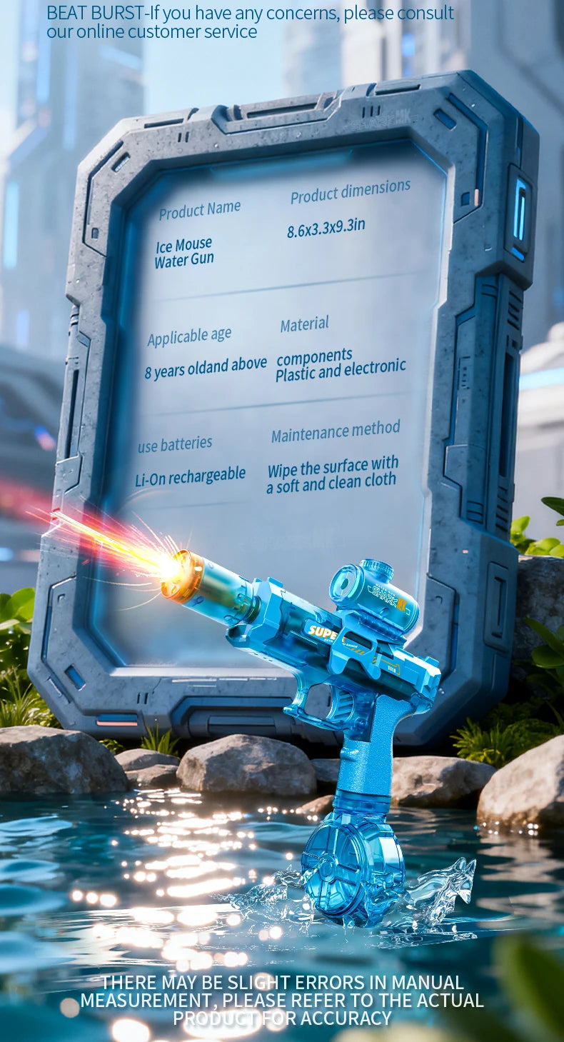 Pistolet à eau électrique avec simulation de tir et de recul, jouet pour enfants, pistolet à eau automatique avec capteur lumineux, jouet d'été pour la plage et les activités de plein air