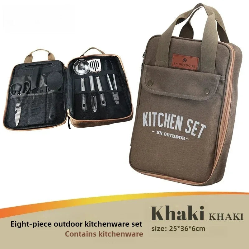 Ensemble d'ustensiles de voyage 8 pièces Livré avec un ensemble complet d'ustensiles de cuisine épais Kit de rangement Couverts Fournitures de camping portables Outils