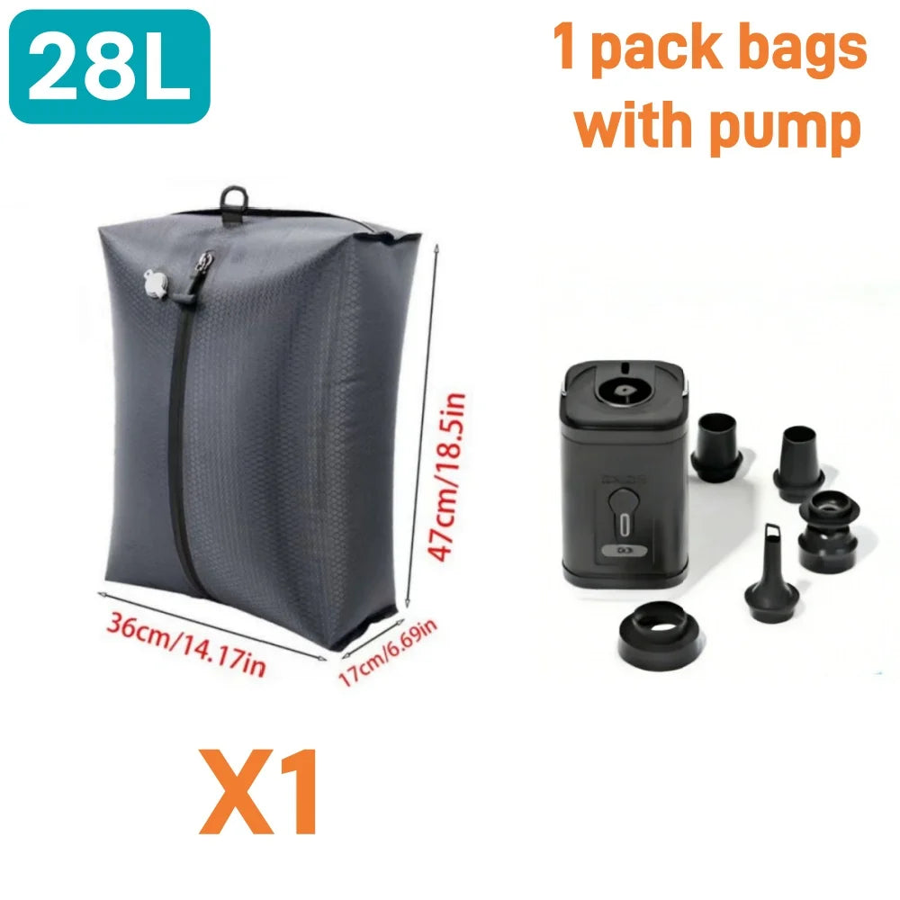 Sacs de rangement sous vide 28L pour le voyage, sacs de compression gain de place pour valise, sacs d'emballage essentiels pour vêtements et couvertures