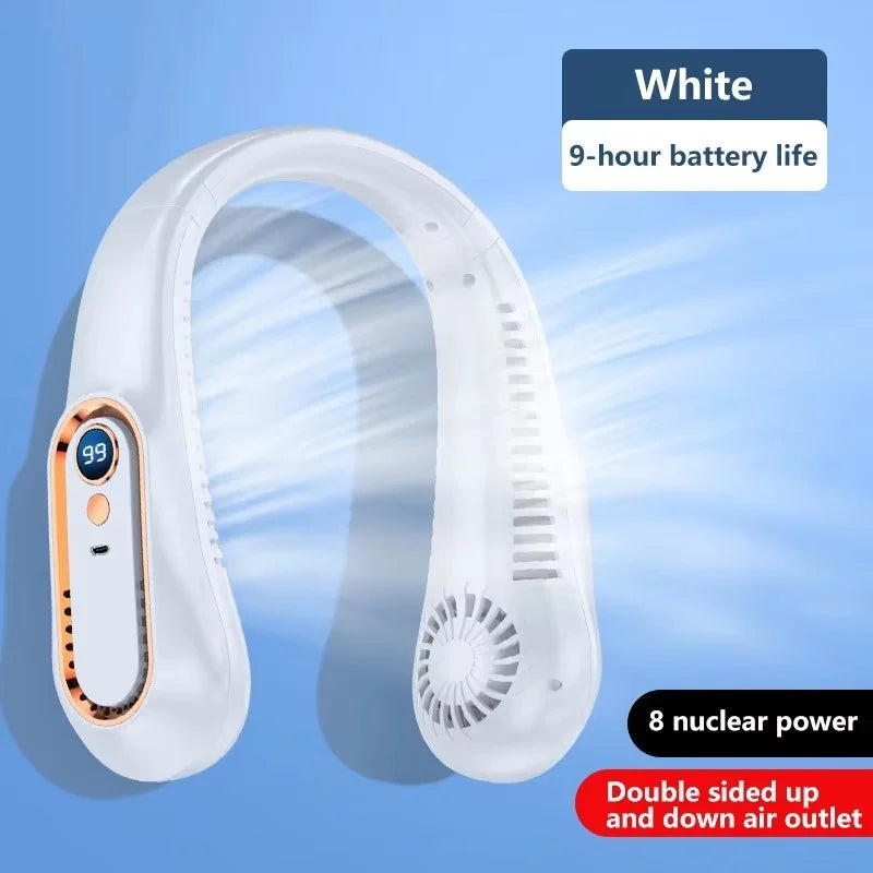 Ventilateur électrique suspendu au cou, 8000mAh, Portable, sans lame, Mini refroidisseur d'air rechargeable, silencieux, affichage numérique LED, pour l'extérieur