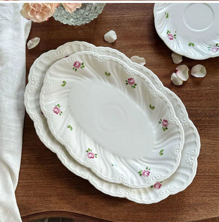 Ensemble d'assiettes en céramique vintage rose, tasse à café, beau, britannique, fournitures de cuisine, dessert, thé, cadeau