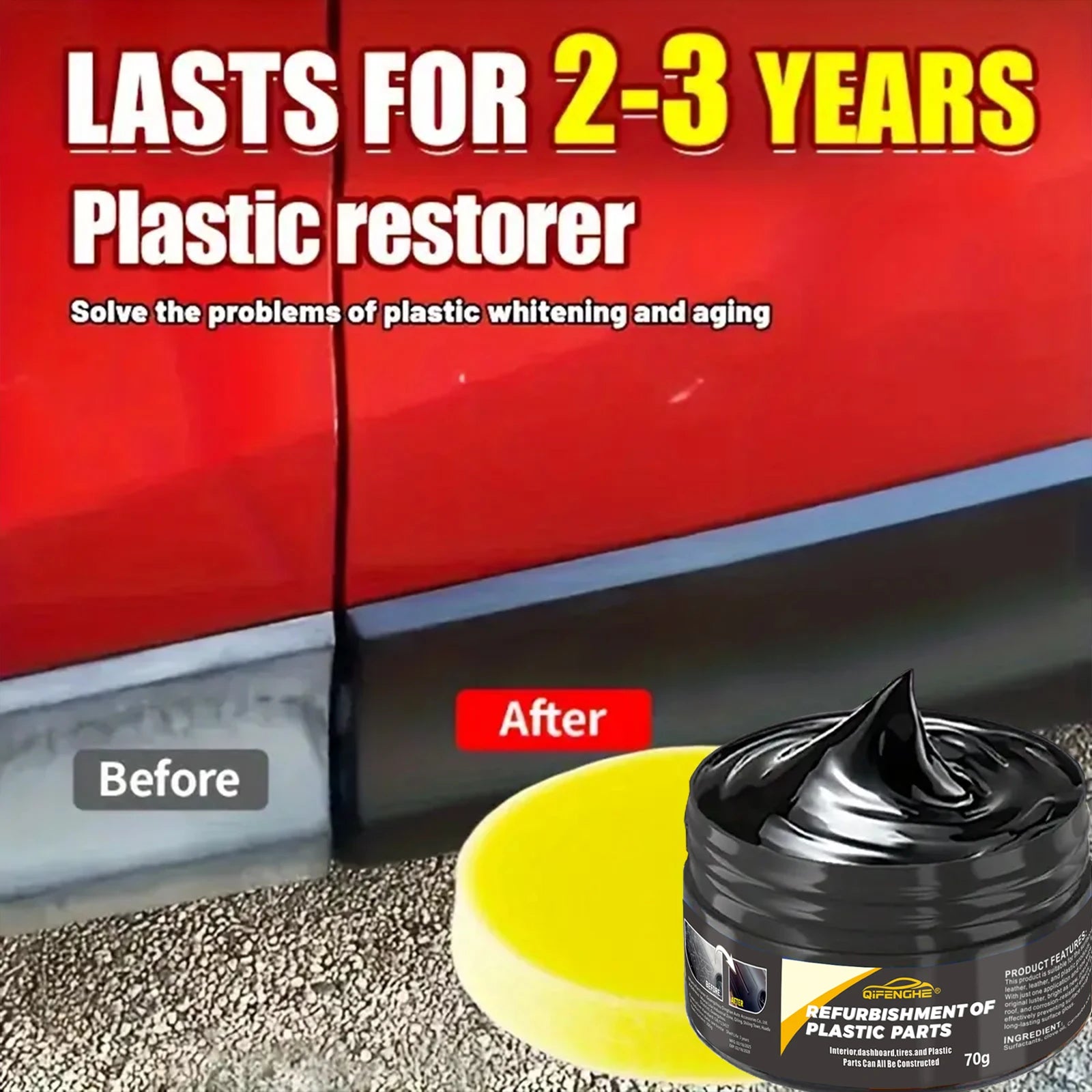 Agent de réparation du plastique automobile-cire de polissage du plastique intérieur et extérieur, crème anti-âge anti-rayures, adaptée aux pneus