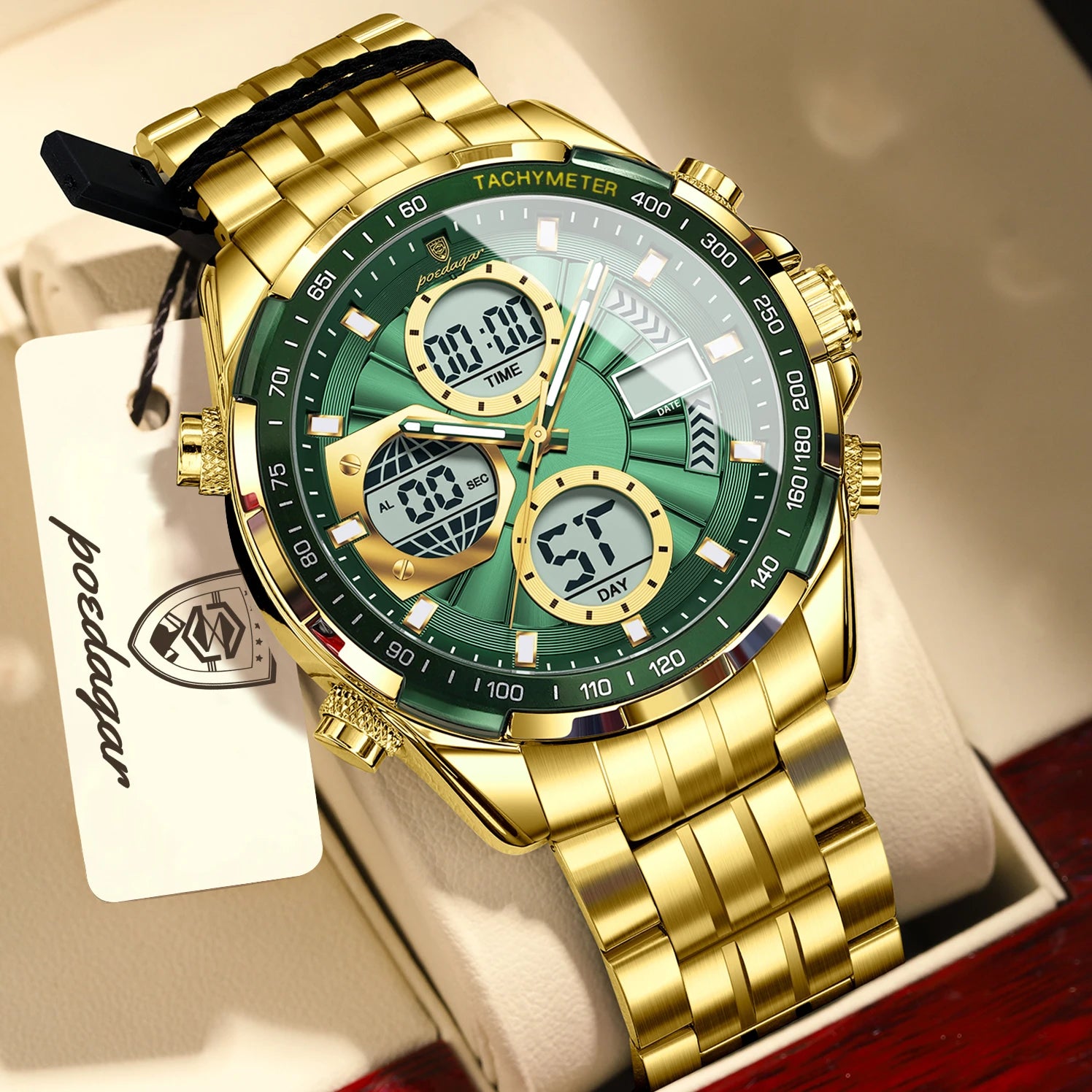 Montre-bracelet homme POEDAGAR, étanche, électronique, LED, affichage double heure, numérique, acier inoxydable, montre à quartz pour homme, Reloj