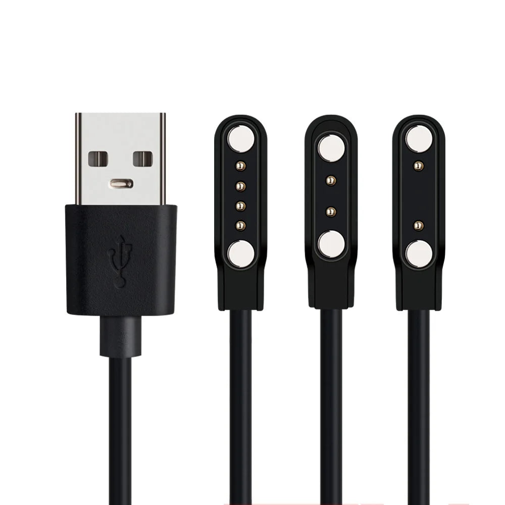 Câble de Charge magnétique puissant universel, 2 broches, 4mm, 7.62mm, 4 broches, cordon de ligne de Charge USB, noir et blanc pour montres intelligentes