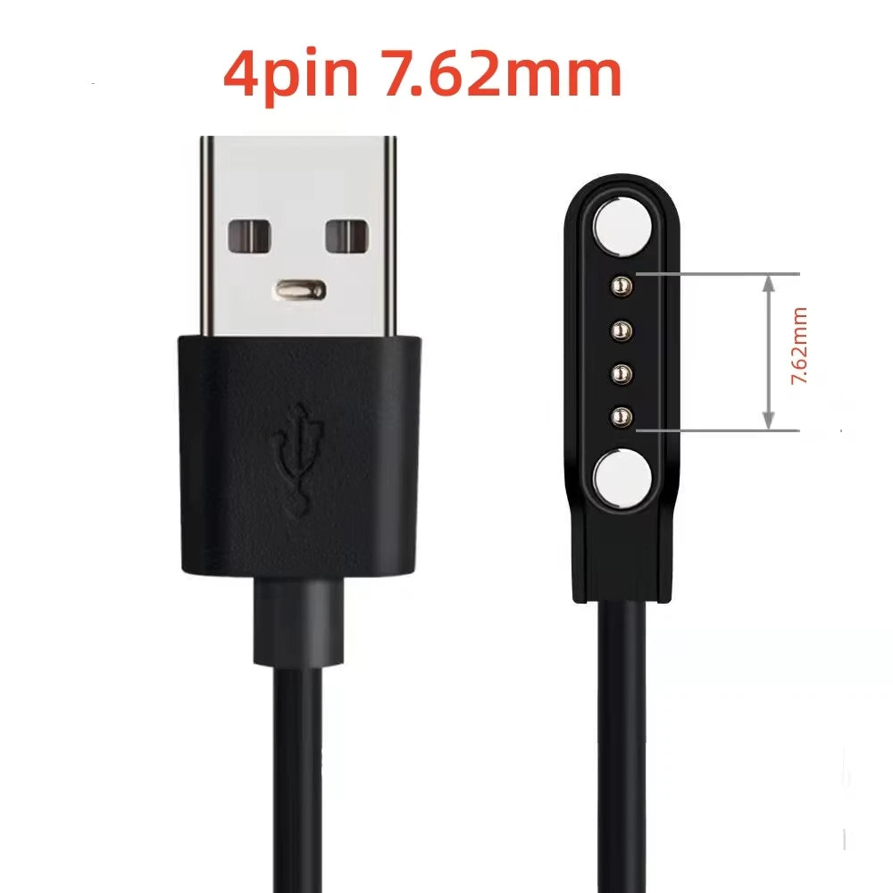 Câble de Charge magnétique puissant universel, 2 broches, 4mm, 7.62mm, 4 broches, cordon de ligne de Charge USB, noir et blanc pour montres intelligentes