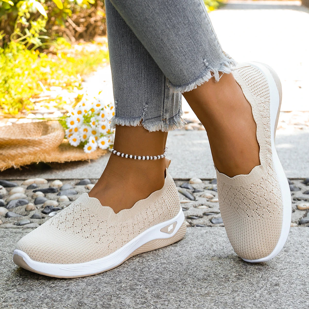 Chaussures orthopédiques pour femmes, chaussures de marche en tricot, respirantes, à enfiler, mocassins souples, baskets compensées antidérapantes, chaussures décontractées confortables