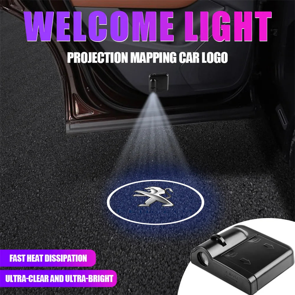 Projecteur LED sans fil pour logo de voiture, éclairage de bienvenue sur la portière, lampe de projection de badge pour Peugeot 206 207 208 307 308 107 2008 3008, accessoires