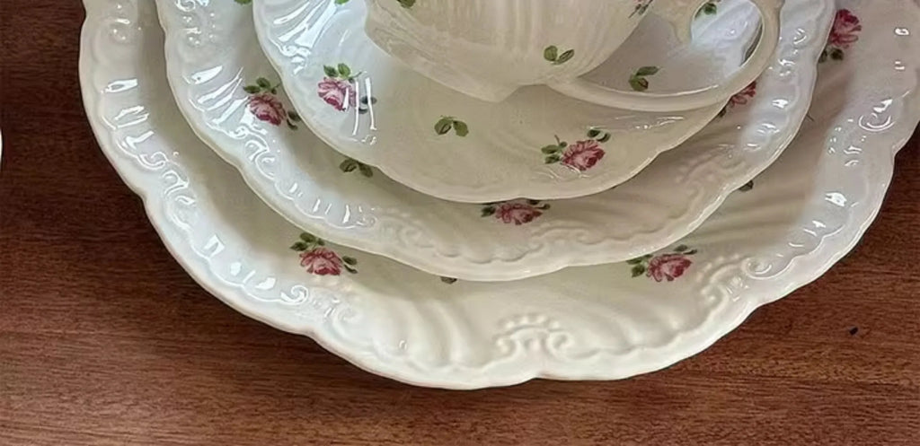 Ensemble d'assiettes en céramique vintage rose, tasse à café, beau, britannique, fournitures de cuisine, dessert, thé, cadeau
