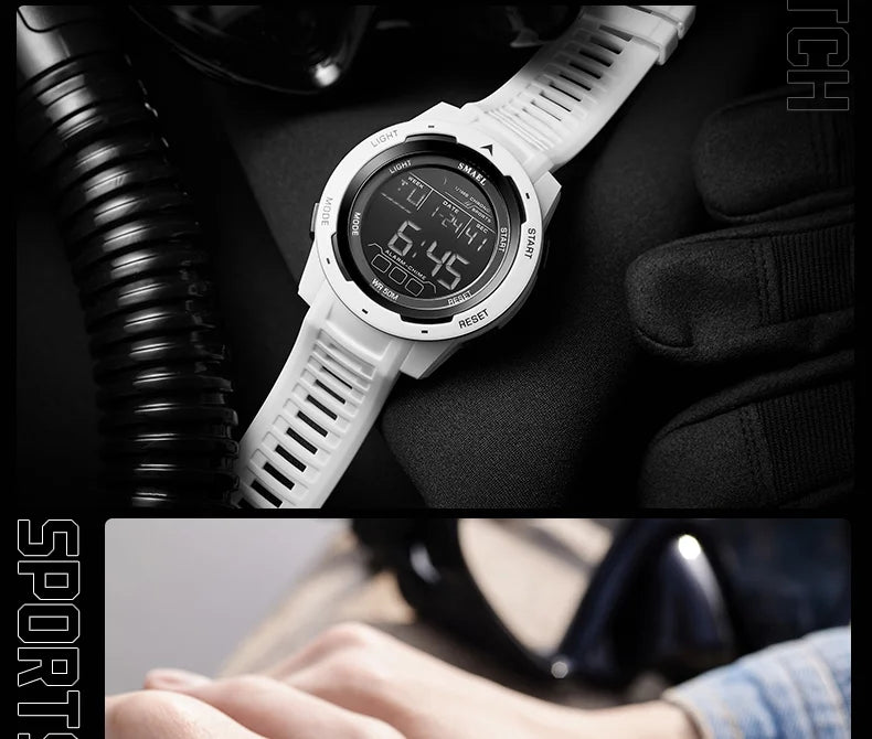 SMAEL-Montre-bracelet numérique étanche à LED pour homme, chronomètre lumineux, montres de sport, 50m, 8105