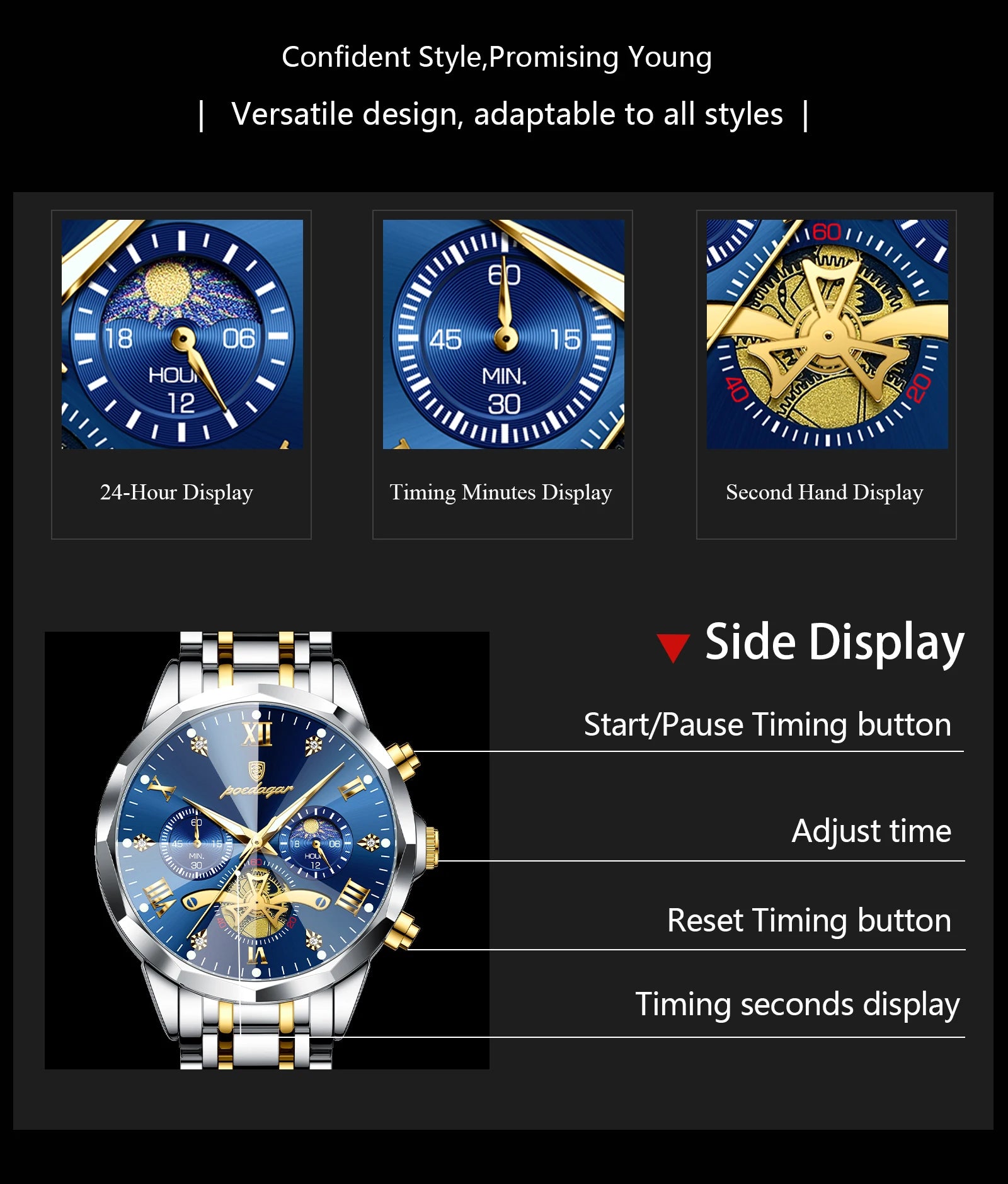POEDAGAR luxe hommes montre haut Original étanche lumineux chronographe homme montre-bracelet en acier inoxydable Quartz hommes montres Reloj