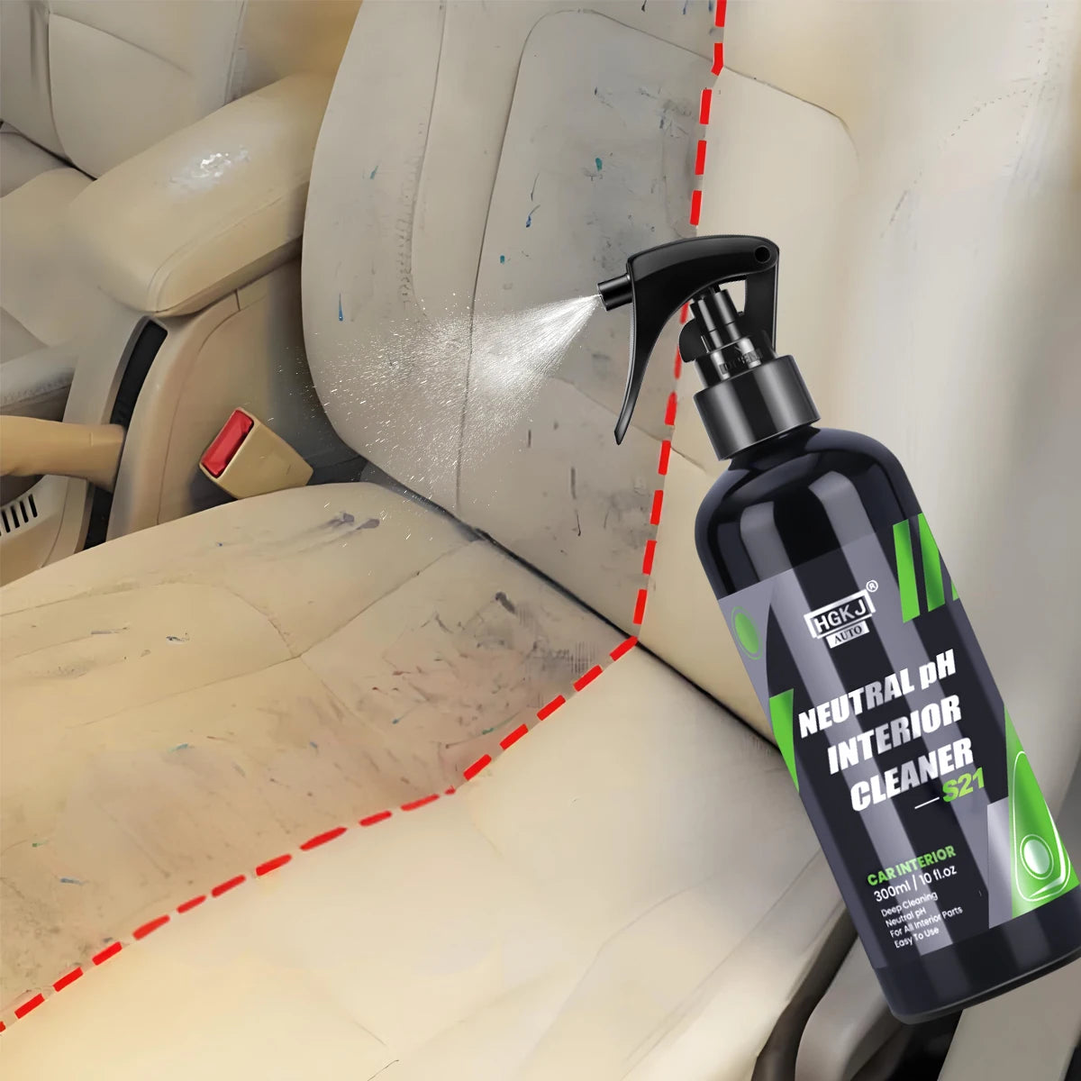 Agent de nettoyage intérieur de voiture, nettoyeur de plafond, cuir, flanelle, tissu tissé, sans eau, outil de nettoyage de tableau de bord automobile polyvalent HGKJ S21