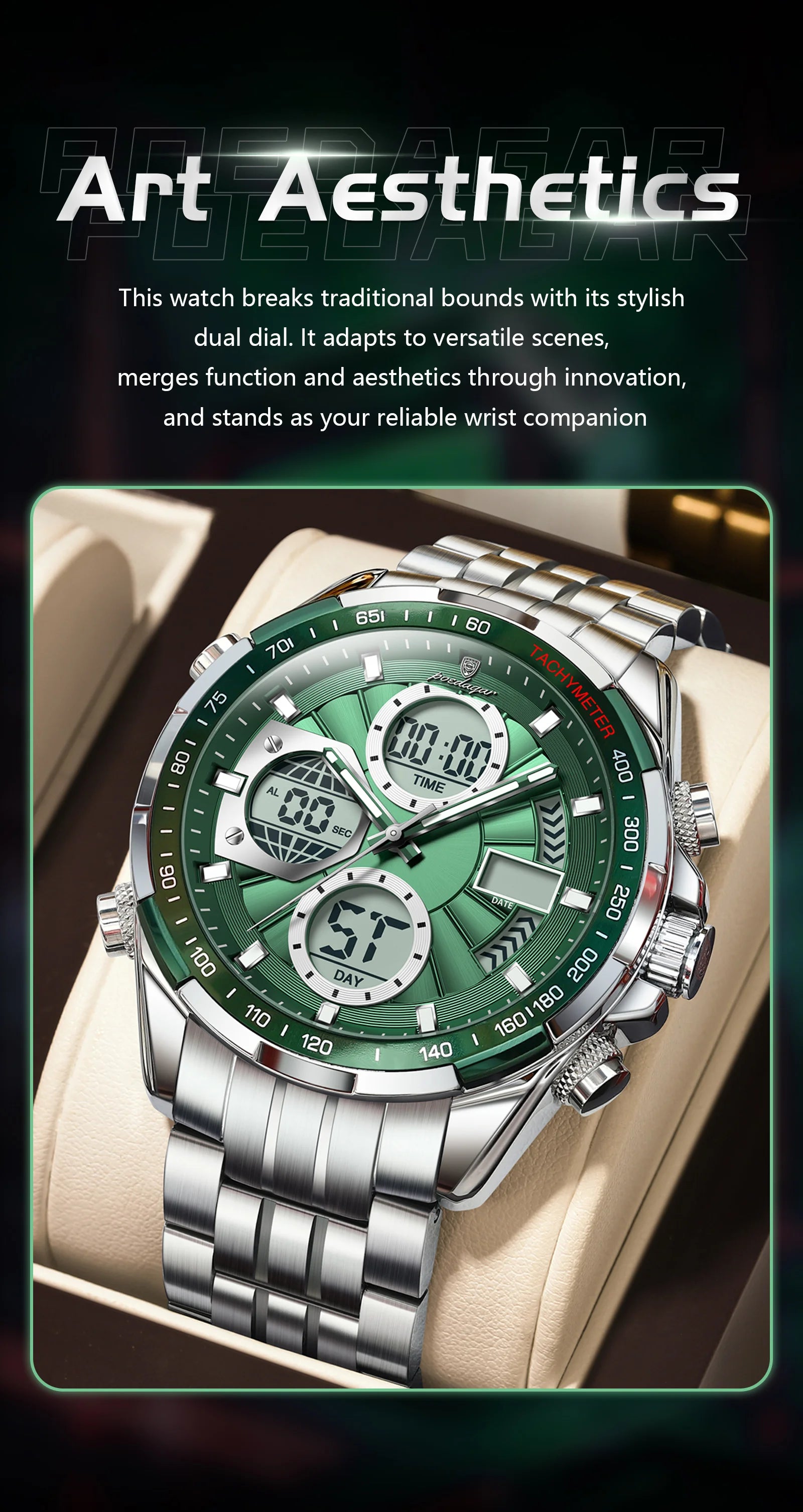 Montre-bracelet homme POEDAGAR, étanche, électronique, LED, affichage double heure, numérique, acier inoxydable, montre à quartz pour homme, Reloj