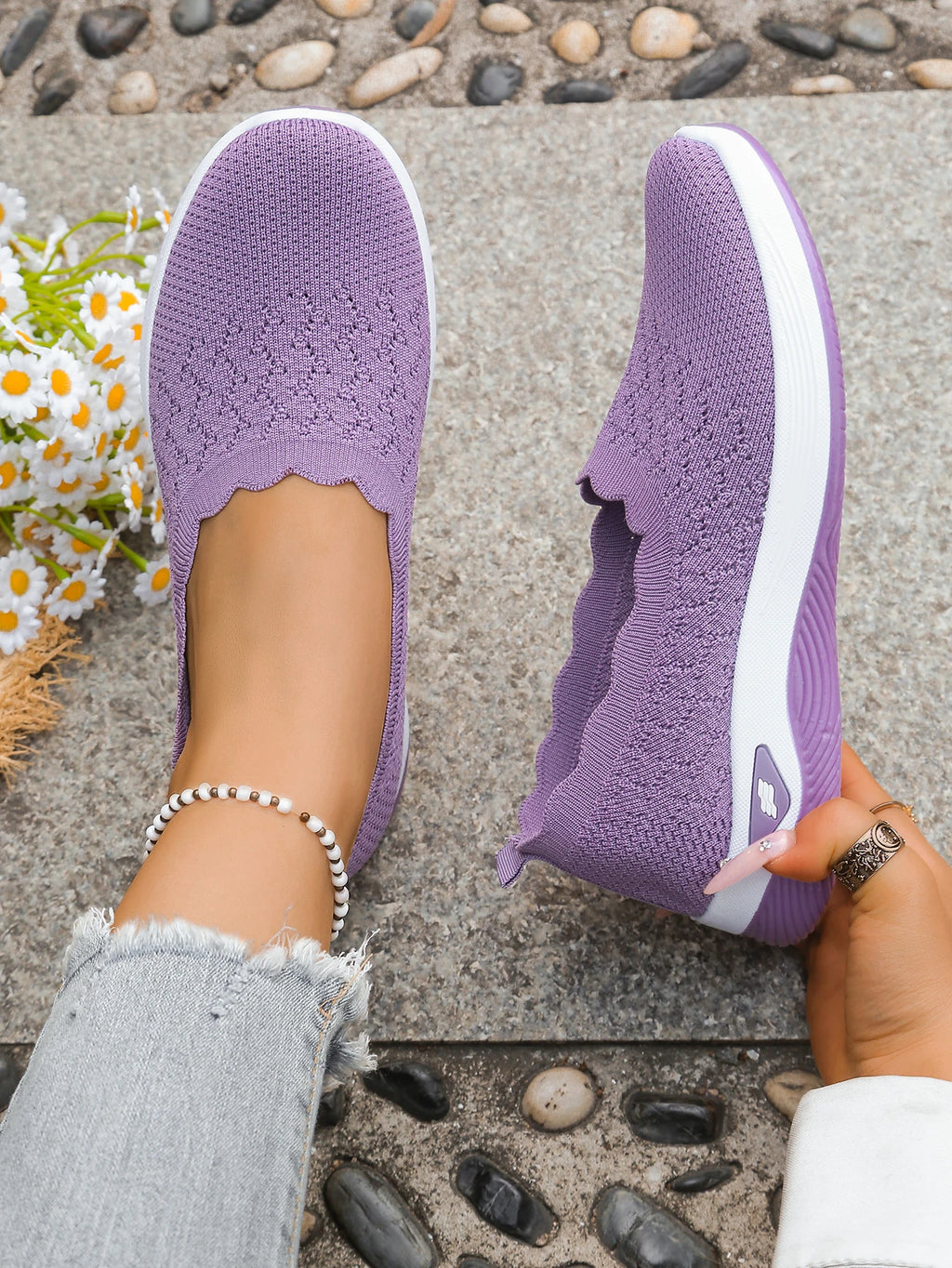 Chaussures orthopédiques pour femmes, chaussures de marche en tricot, respirantes, à enfiler, mocassins souples, baskets compensées antidérapantes, chaussures décontractées confortables