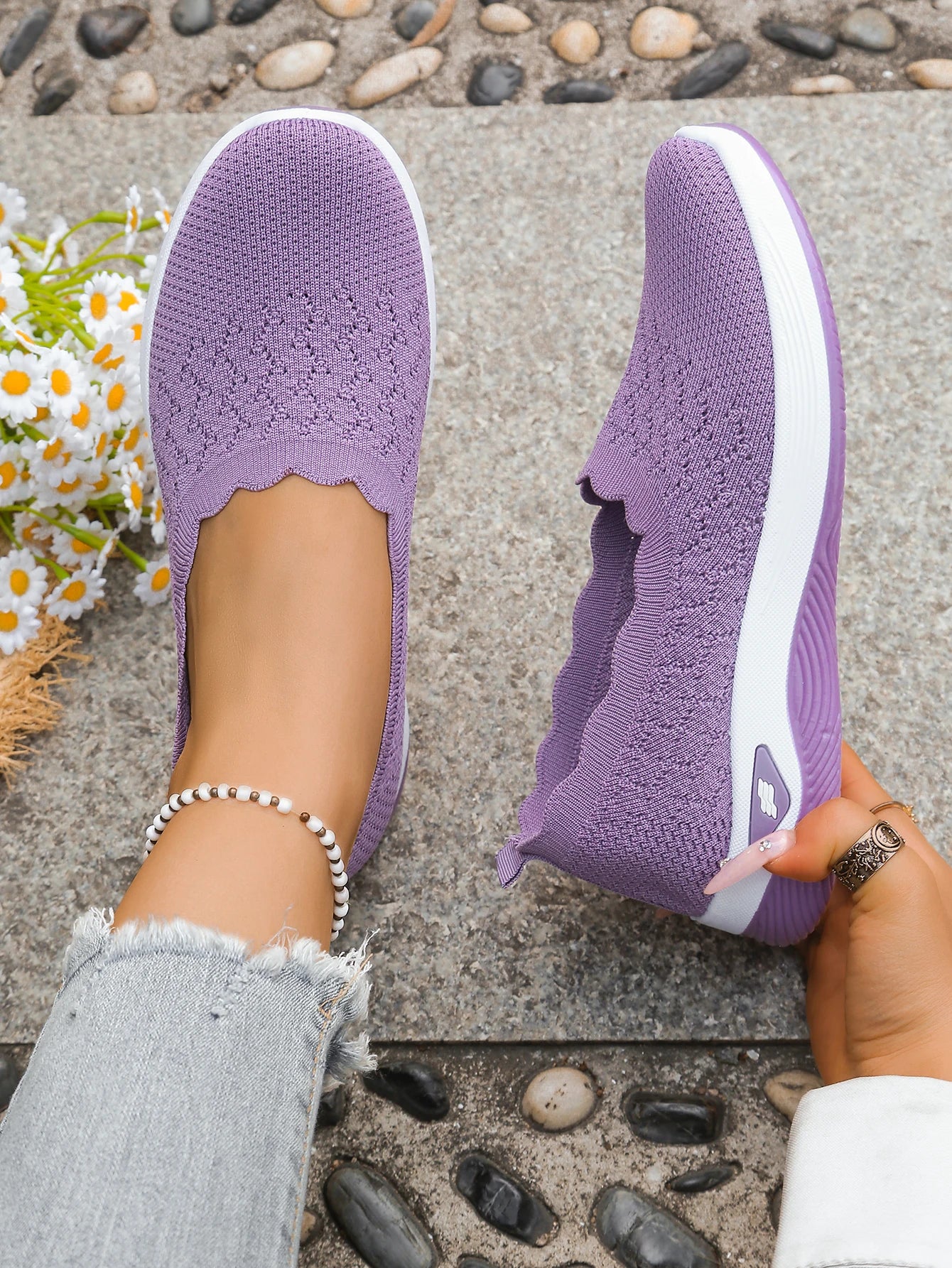 Chaussures orthopédiques pour femmes, chaussures de marche en tricot, respirantes, à enfiler, mocassins souples, baskets compensées antidérapantes, chaussures décontractées confortables