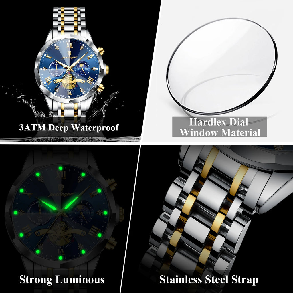 POEDAGAR luxe hommes montre haut Original étanche lumineux chronographe homme montre-bracelet en acier inoxydable Quartz hommes montres Reloj