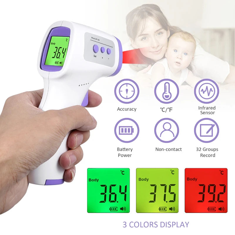 Thermomètre infrarouge numérique front corps thermomètres de fièvre sans contact ou oxymètre de pouls de doigt portable médical oxygène sanguin