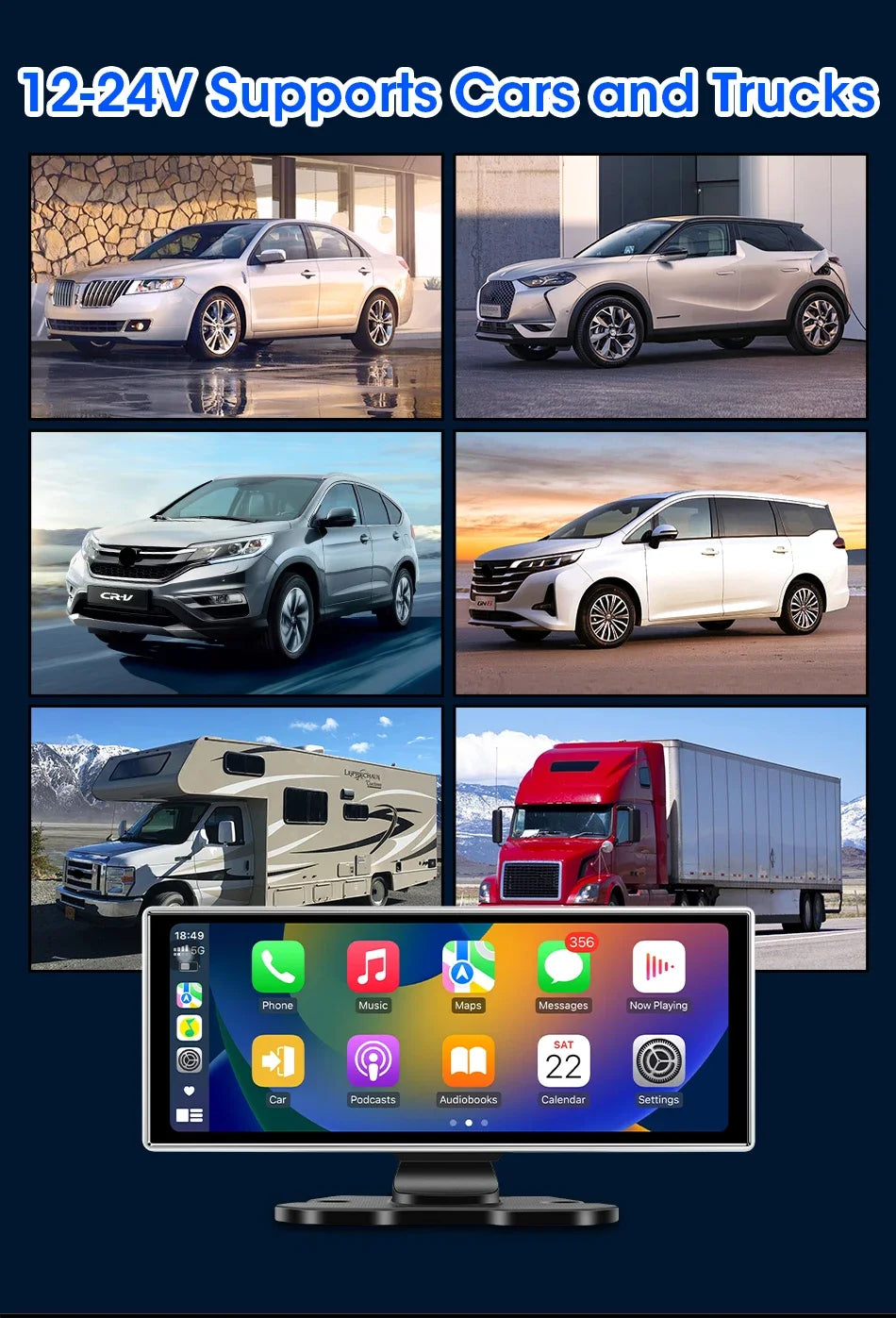Srnubi 11.26 pouces 4K Dash Cam sans fil CarPlay et Android Auto Portable voiture DVR systèmes intelligents enregistreur vidéo GPS Navigation
