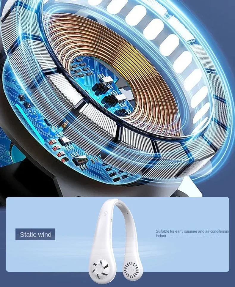 Ventilateur de cou mains libres, portable, rechargeable par USB, sans pales, silencieux, pour les voyages d'été, 3 vitesses, mini, longue autonomie