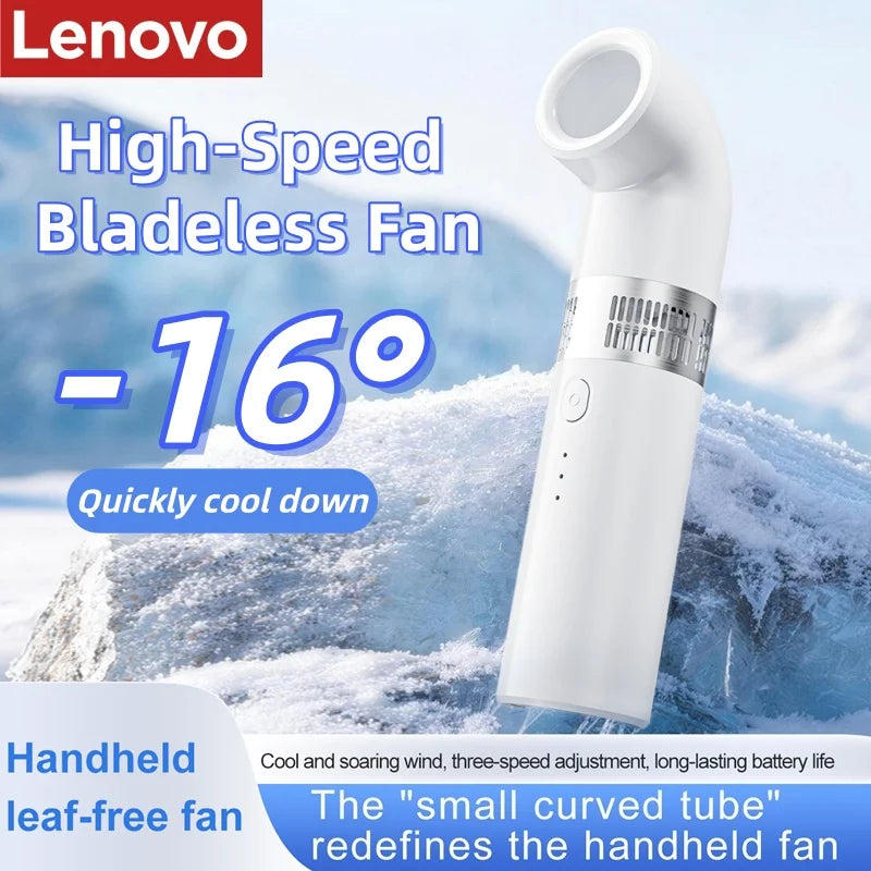 Ventilateur portable sans pales Lenovo, mini-ventilateur haute vitesse, rechargeable par USB, pliable, pour voyage, ventilateur portatif sans pales