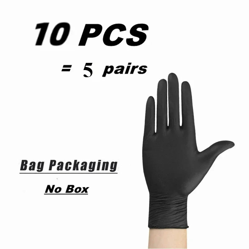 Gants jetables en Nitrile noir PVC, 10/20/50/100 pièces, imperméables sans Latex, pour la réparation automobile, gants de travail pour la teinture des cheveux en toute sécurité des aliments