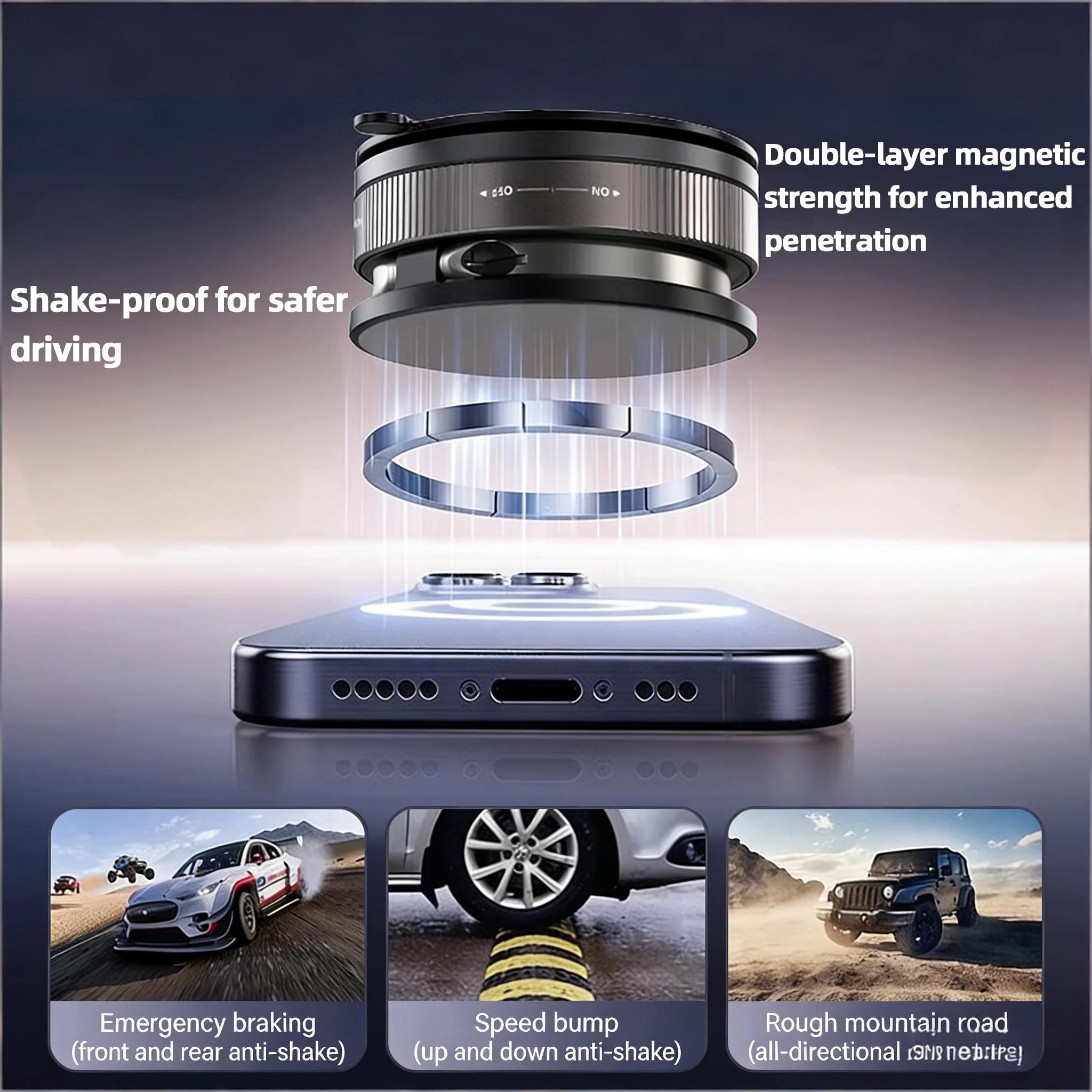 Support magnétique pour téléphone de voiture 360 °   Support magnétique rotatif, pliable et réglable pour voiture, support de téléphone à ventouse pour voiture/miroir