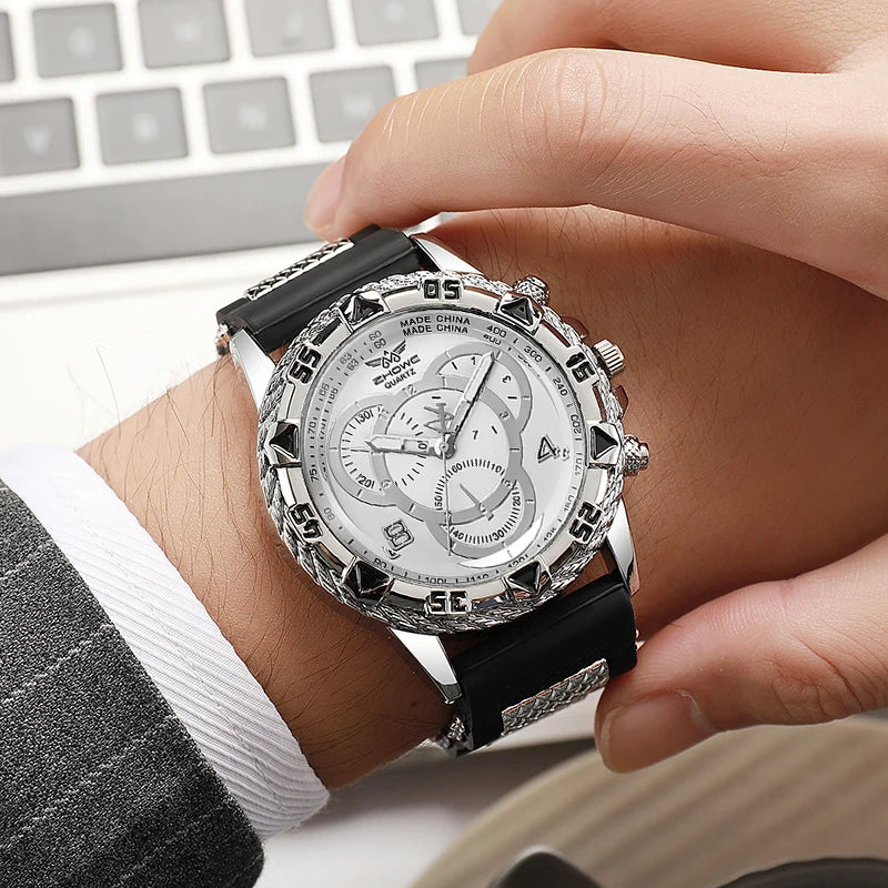 Montre-bracelet à quartz analogique pour homme, bracelet en silicone, montres de sport, mode