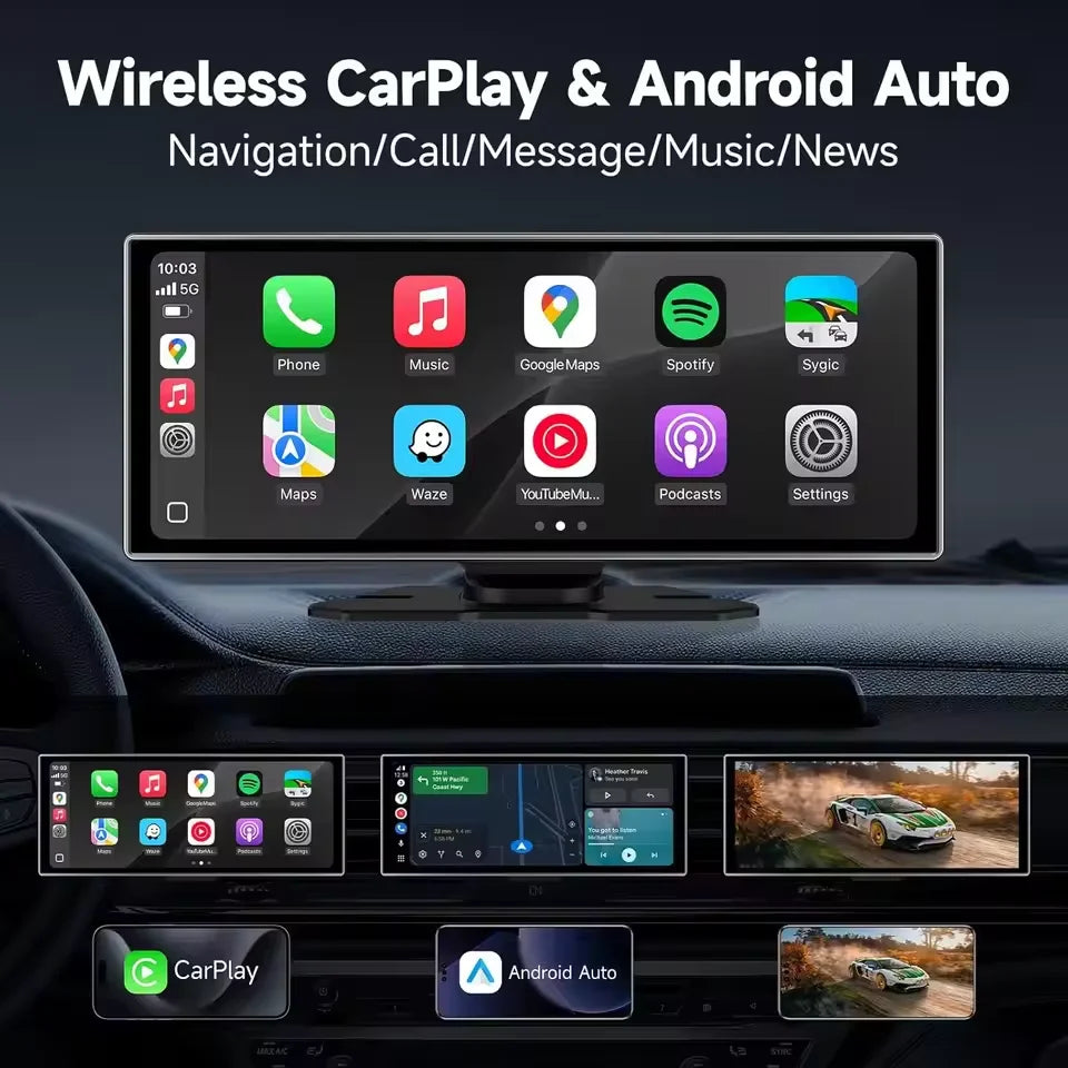 Srnubi 11.26 pouces 4K Dash Cam sans fil CarPlay et Android Auto Portable voiture DVR systèmes intelligents enregistreur vidéo GPS Navigation