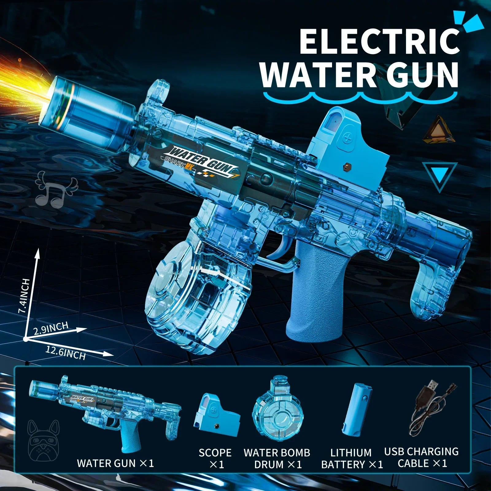 Pistolet à eau électrique avec simulation de tir et de recul, jouet pour enfants, pistolet à eau automatique avec capteur lumineux, jouet d'été pour la plage et les activités de plein air