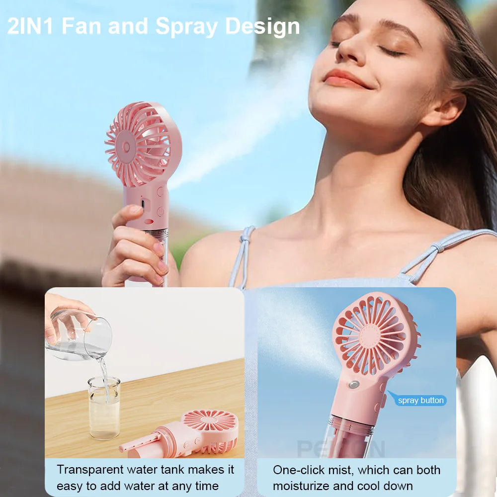 Ventilateur humidificateur Portable Mini ventilateur de brume portatif ventilateur portatif Rechargeable par USB avec humidificateur Mini ventilateur à main de jet d'eau
