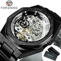 Forsining montre mécanique automatique décontractée pour hommes aiguilles lumineuses bracelet en acier inoxydable mode luxe squelette montres pour hommes
