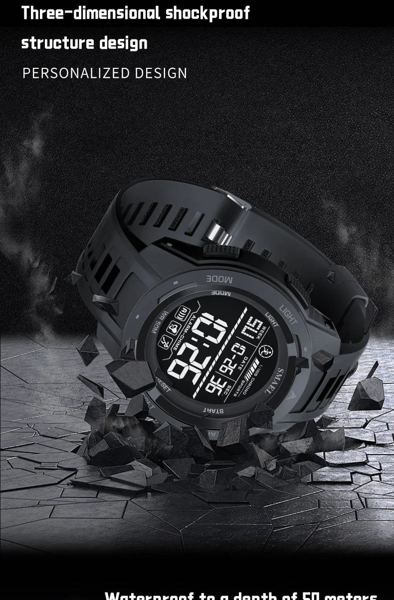 SMAEL-Montre-bracelet numérique étanche à LED pour homme, chronomètre lumineux, montres de sport, 50m, 8105